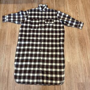 Dressed in LALA SAMPLE Brown and Cream Plaid Maxi Shirt Dress